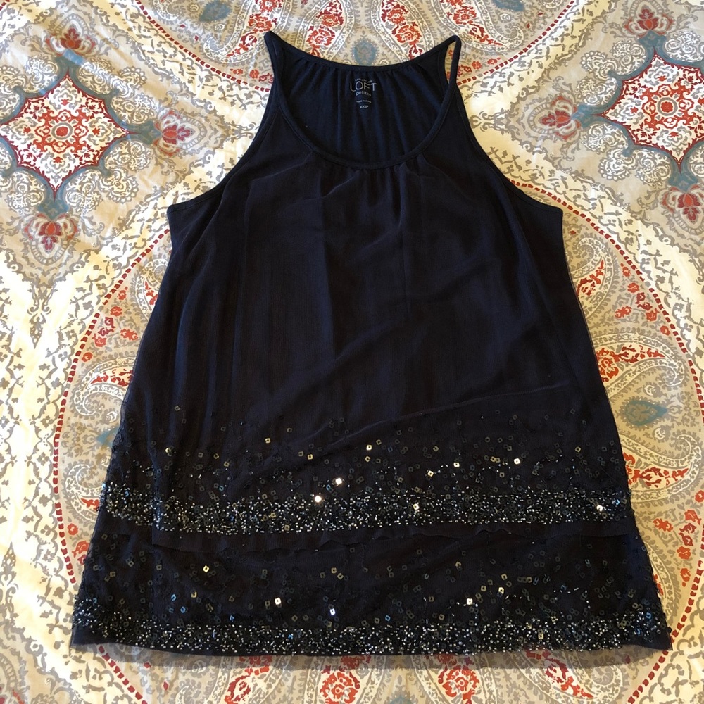 LOFT XXSP navy sparkle beaded tank